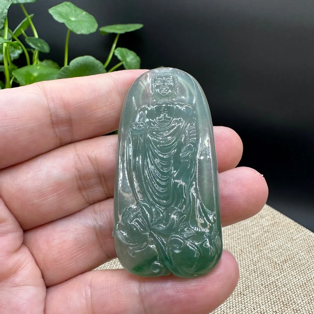 High end  "Goddess of Compassion" Genuine Ice Green Burmese Jadeite Jade Guanyin Necklace