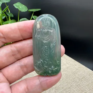 High end  "Goddess of Compassion" Genuine Ice Green Burmese Jadeite Jade Guanyin Necklace