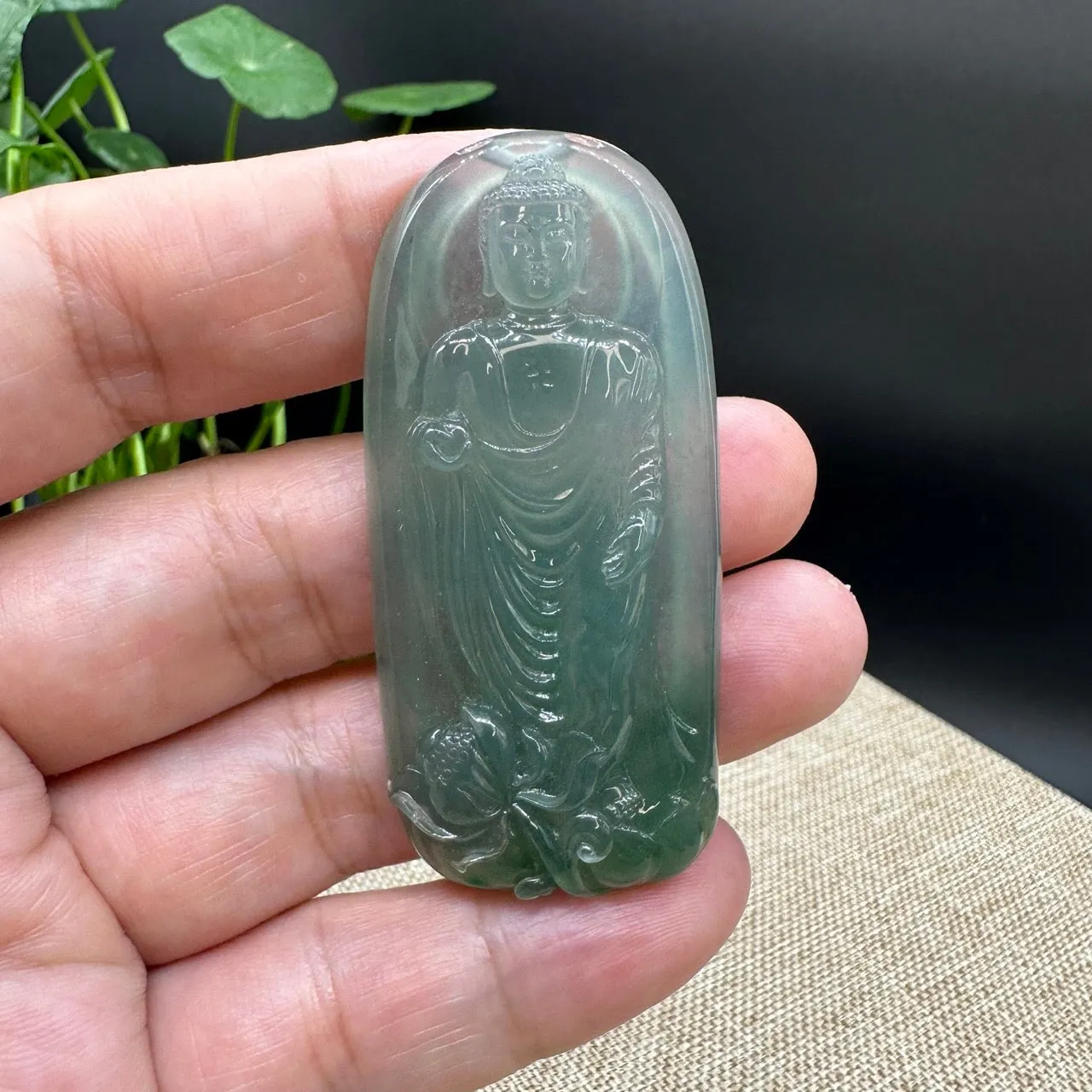 High end  "Goddess of Compassion" Genuine Ice Green Burmese Jadeite Jade Guanyin Necklace