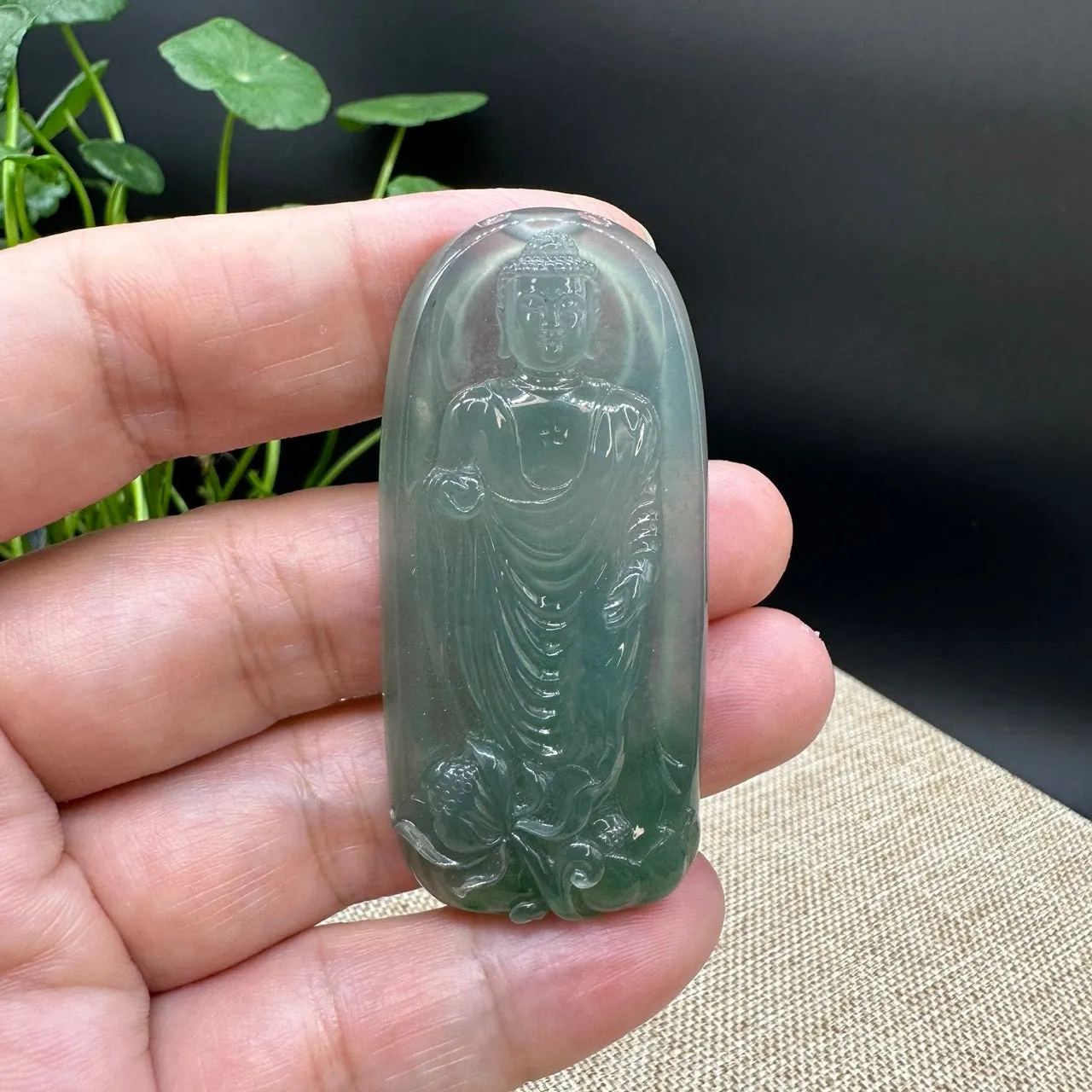 High end  "Goddess of Compassion" Genuine Ice Green Burmese Jadeite Jade Guanyin Necklace