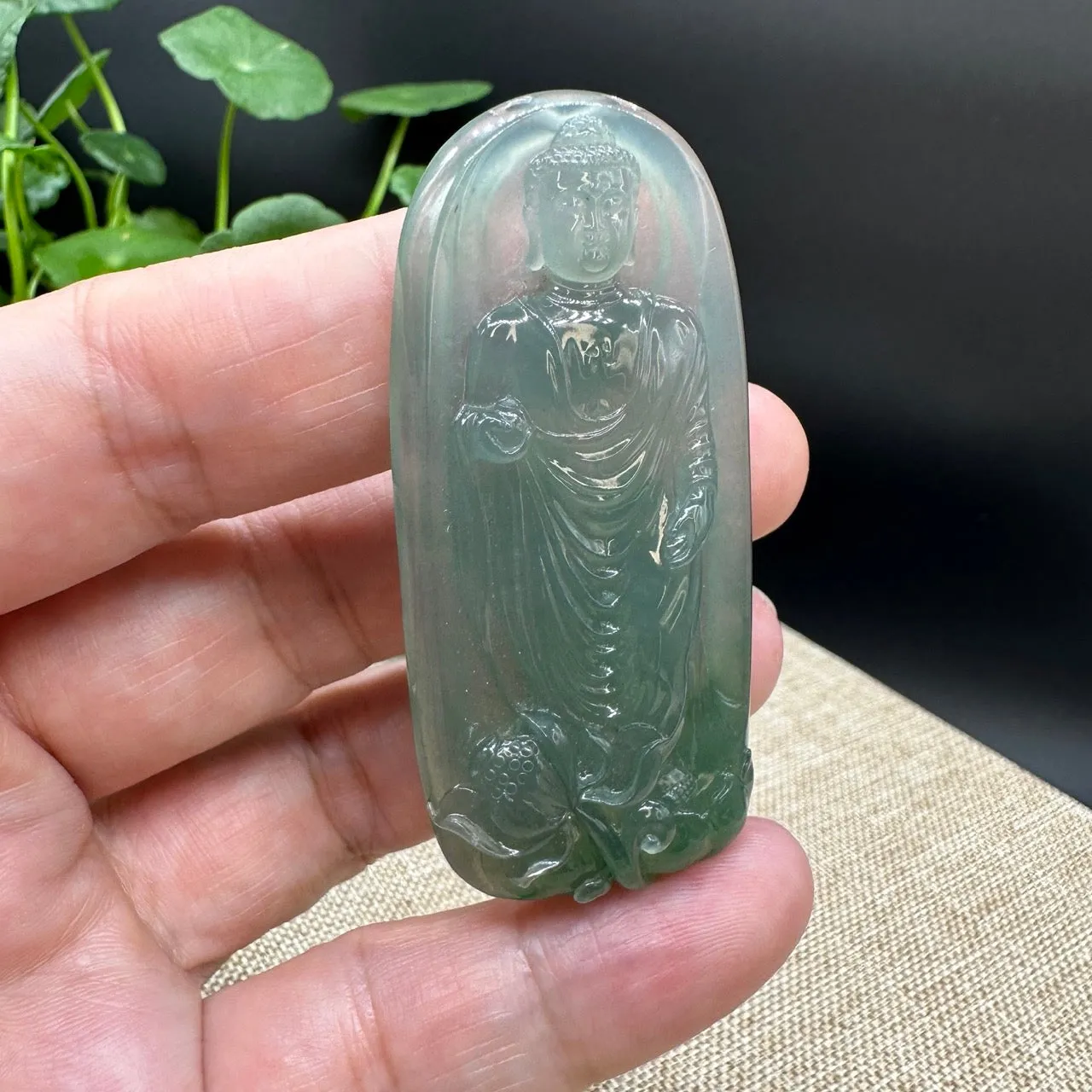 High end  "Goddess of Compassion" Genuine Ice Green Burmese Jadeite Jade Guanyin Necklace