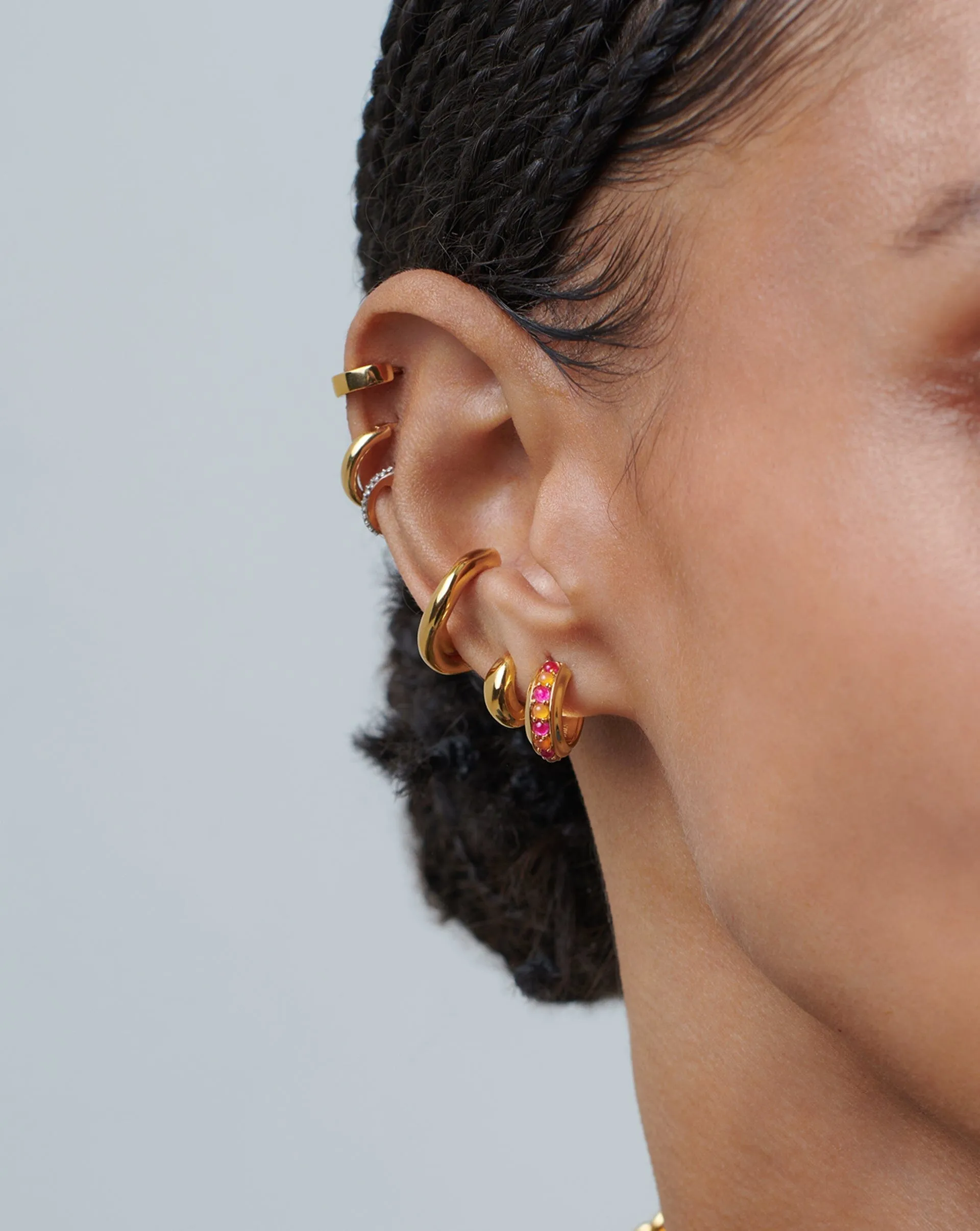 Hot Rox Gemstone Mini Hoop Earrings | 18k Gold Vermeil/Pink Quartz & Peach Chalcedony