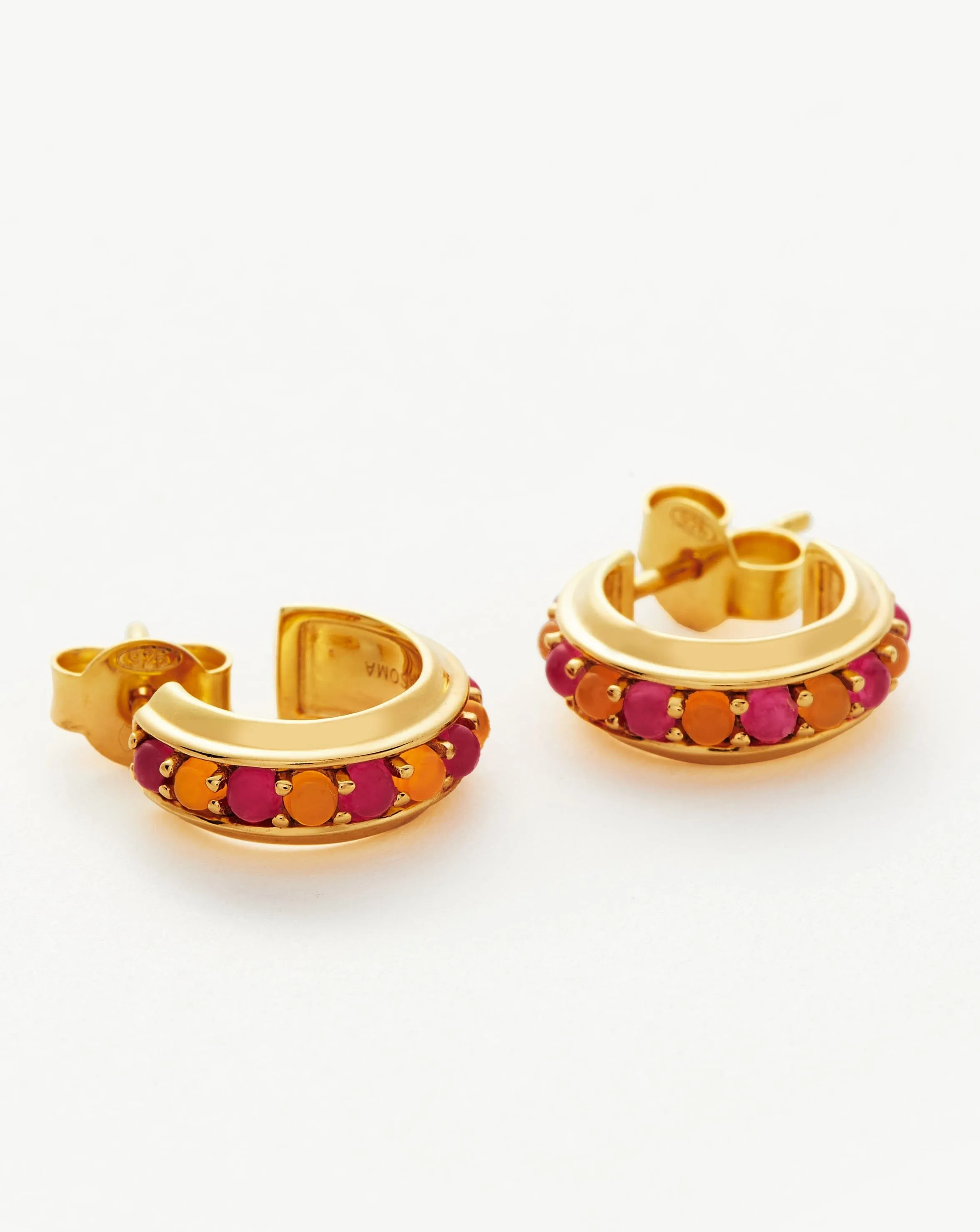 Hot Rox Gemstone Mini Hoop Earrings | 18k Gold Vermeil/Pink Quartz & Peach Chalcedony