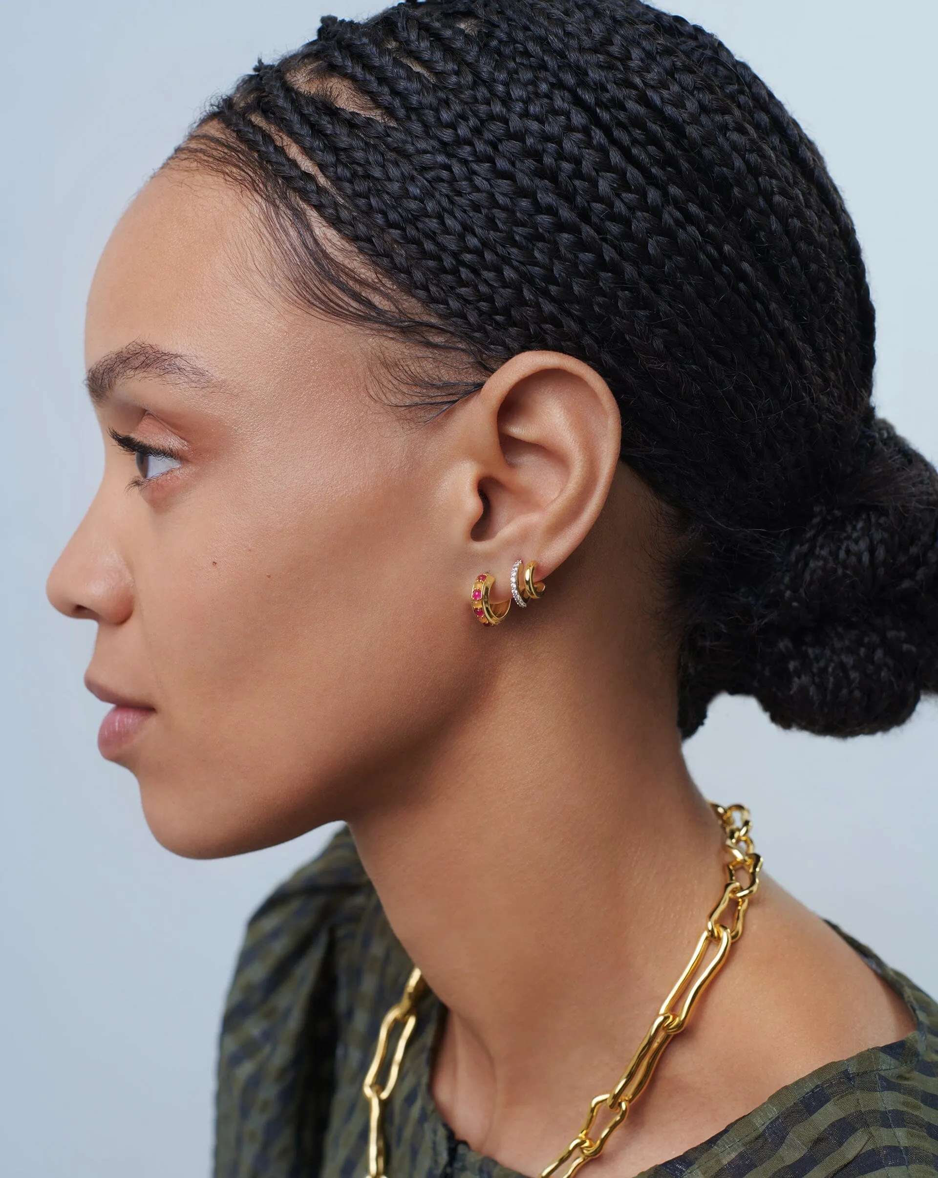 Hot Rox Gemstone Mini Hoop Earrings | 18k Gold Vermeil/Pink Quartz & Peach Chalcedony