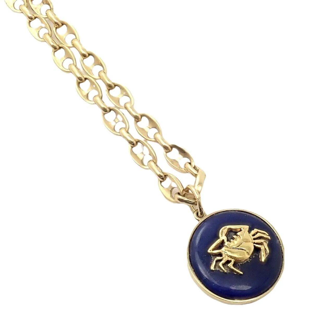 Ilias Lalaounis 18k Yellow Gold Zodiac Cancer Crab Lapis Pendant Necklace  Chain