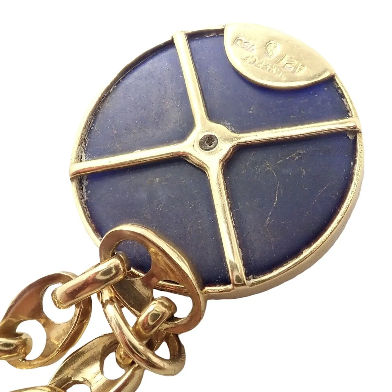 Ilias Lalaounis 18k Yellow Gold Zodiac Cancer Crab Lapis Pendant Necklace  Chain