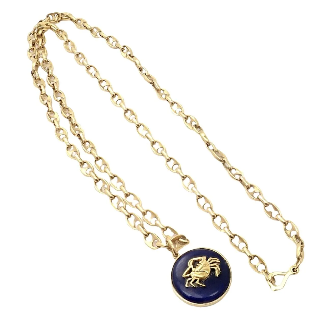 Ilias Lalaounis 18k Yellow Gold Zodiac Cancer Crab Lapis Pendant Necklace  Chain