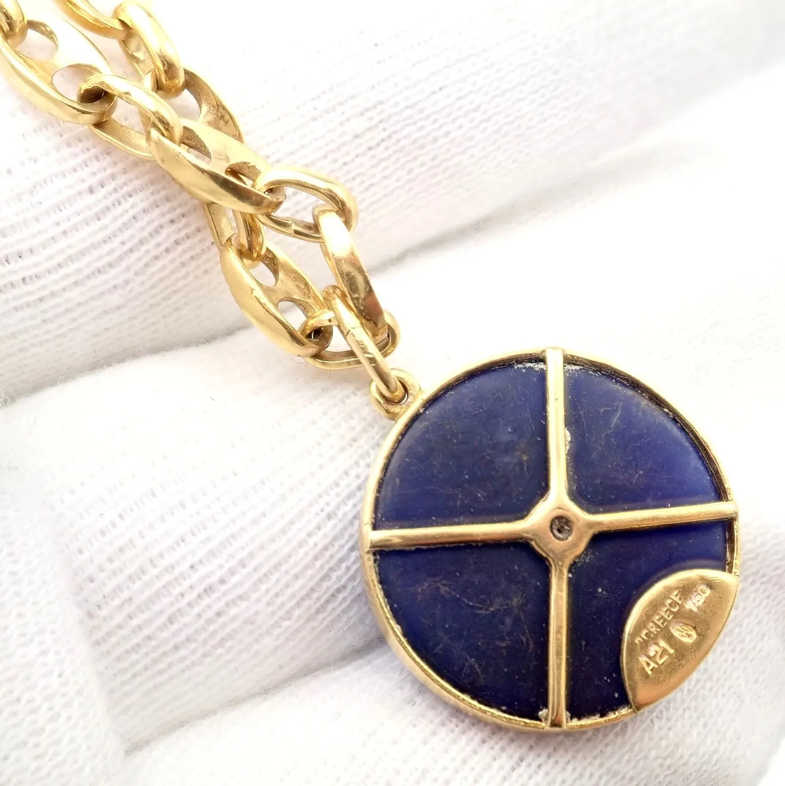 Ilias Lalaounis 18k Yellow Gold Zodiac Cancer Crab Lapis Pendant Necklace  Chain