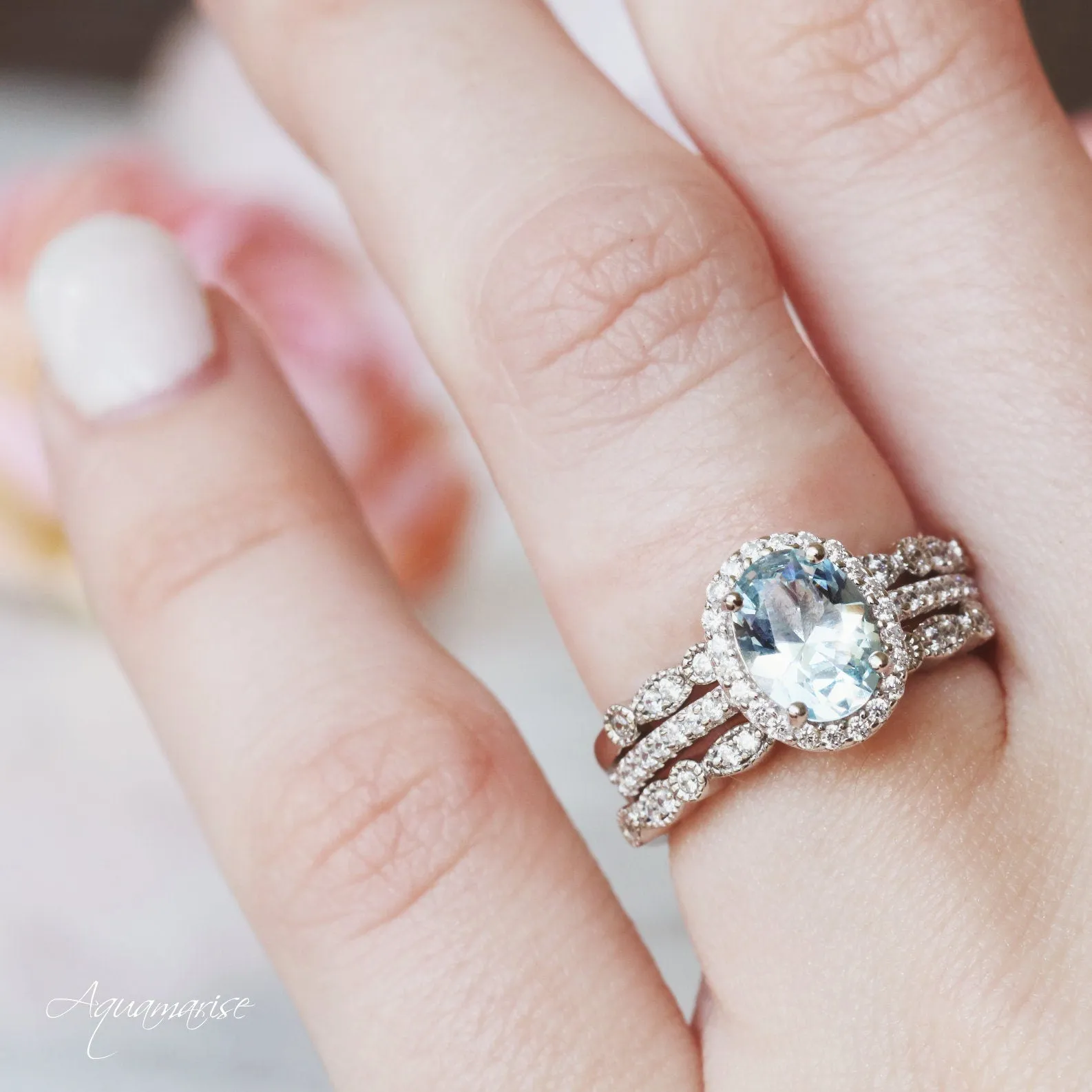 Iris Aquamarine Ring- Sterling Silver