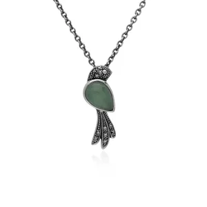 Jade Halskette, Sterlingsilber 1ct Jade & 0.11ct Markasit Vogel 45cm Halskette