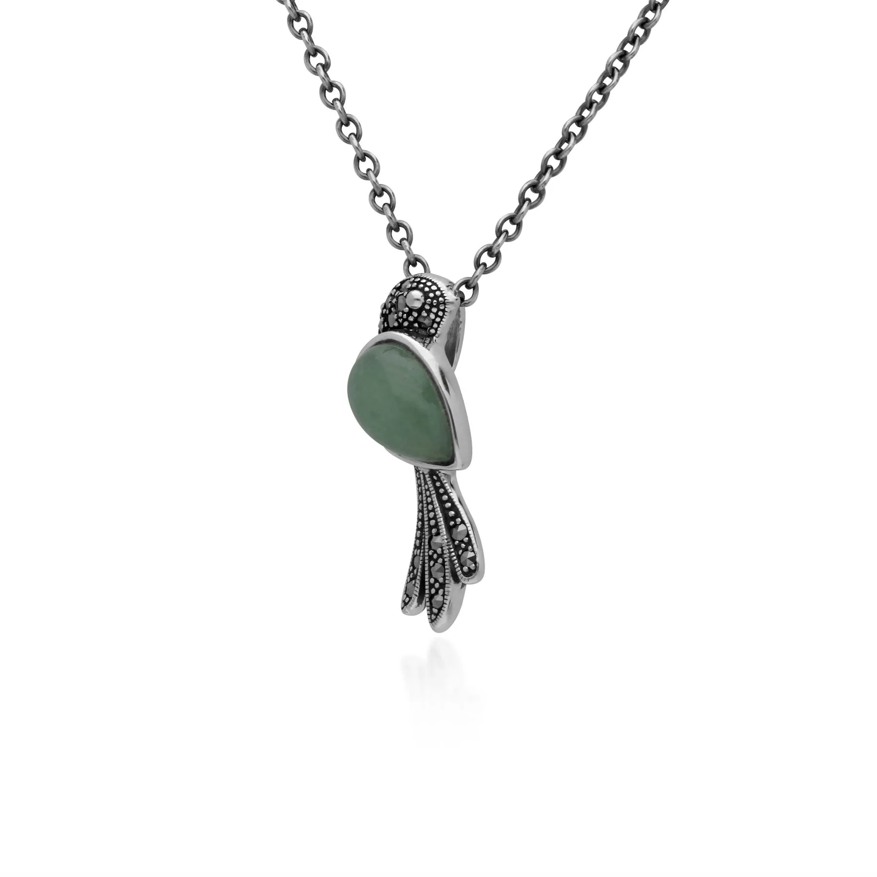 Jade Halskette, Sterlingsilber 1ct Jade & 0.11ct Markasit Vogel 45cm Halskette