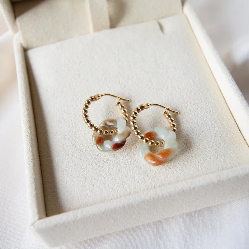 Jade Twist 14K Gold Hoops