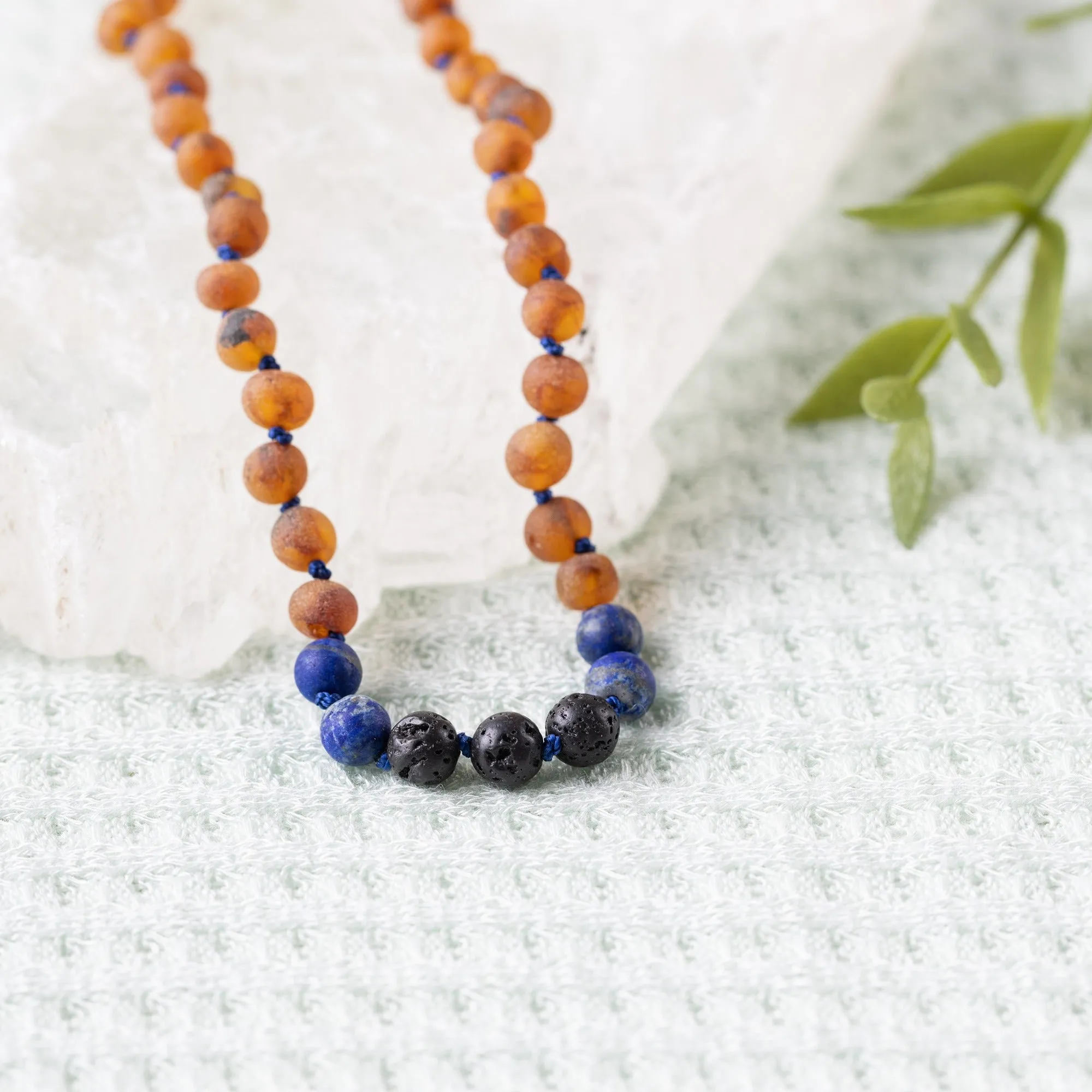 Kids | Lapis Lazuli   Raw Cognac Aromatherapy Necklace