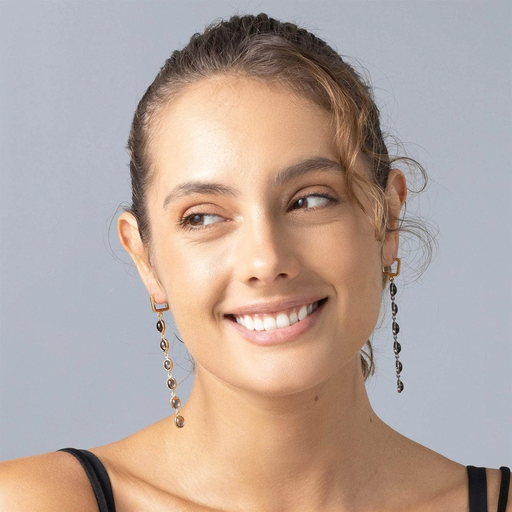 Koro Smoky Quartz Earrings (Black Rhodium and 18K Gold)