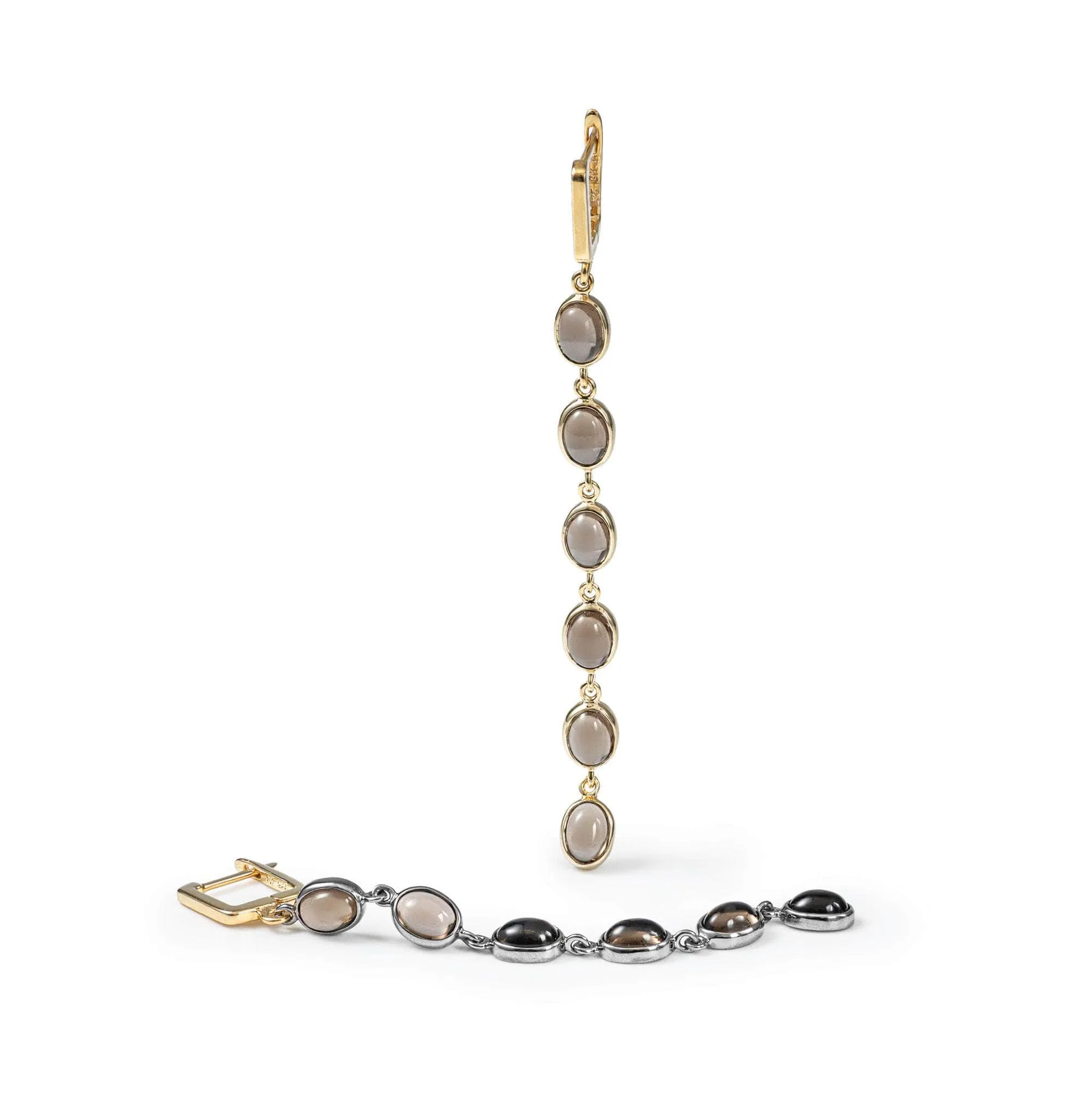 Koro Smoky Quartz Earrings (Black Rhodium and 18K Gold)