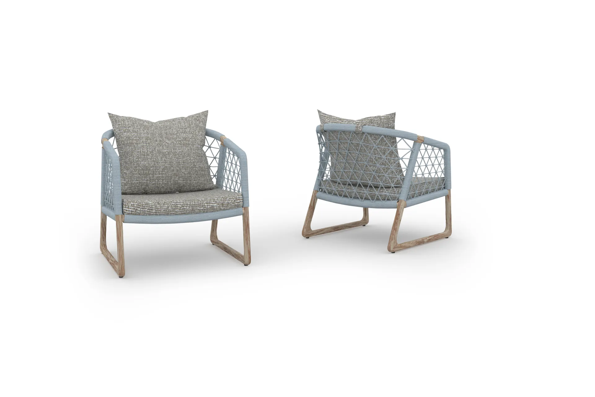 LABUAN Lounge Chair Plantation Teak Brushed - White Wash, Rope Aquamarine, Cushion Grade E Tortilla