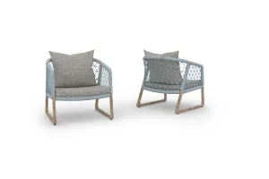 LABUAN Lounge Chair Plantation Teak Brushed - White Wash, Rope Aquamarine, Cushion Grade E Tortilla