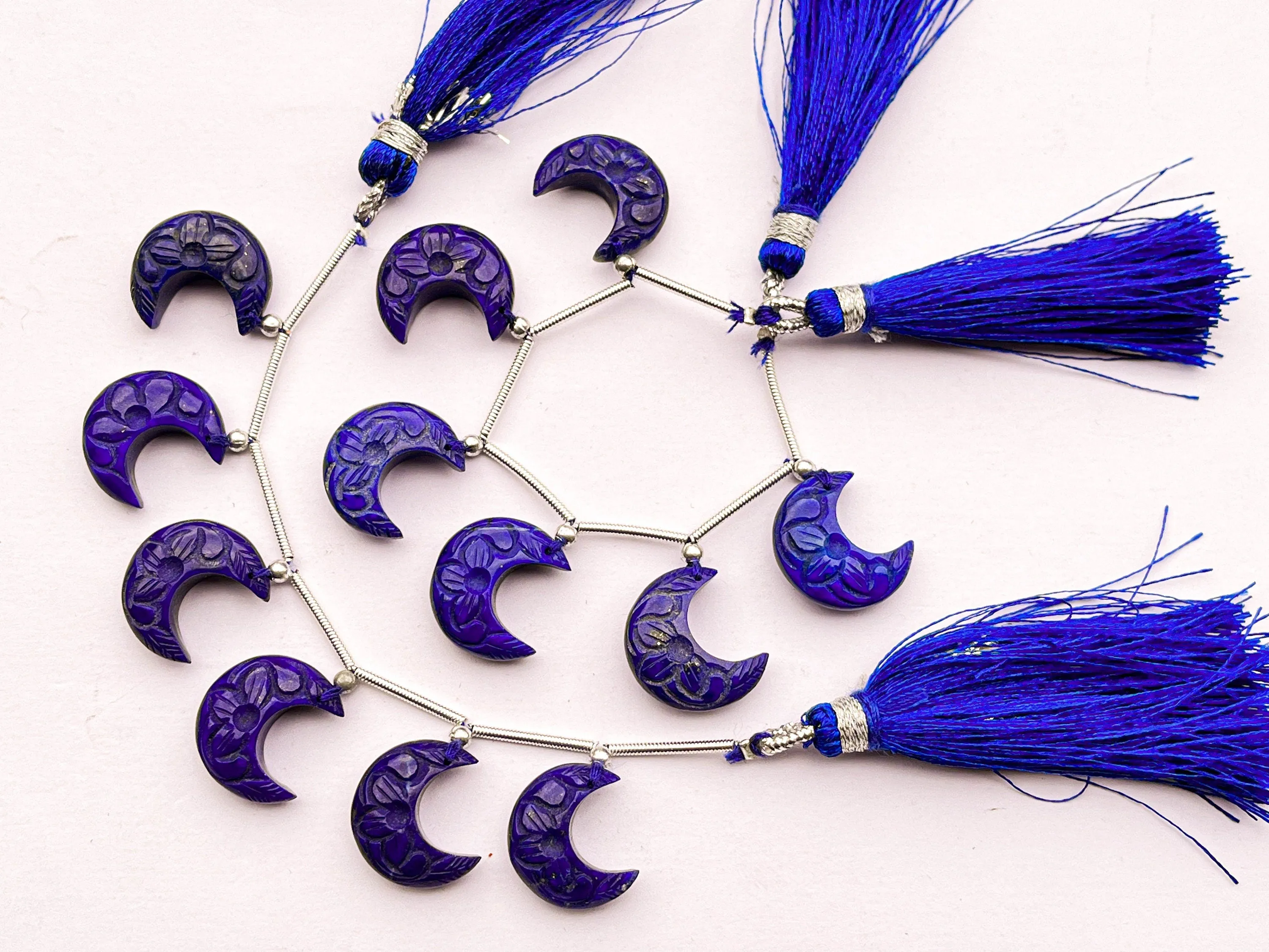 Lapis lazuli Carved Crescent Moon Shape Beads