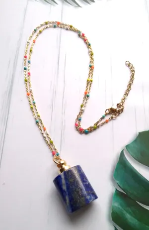 Lapis Lazuli Essential Oil Square Bottle Pendant