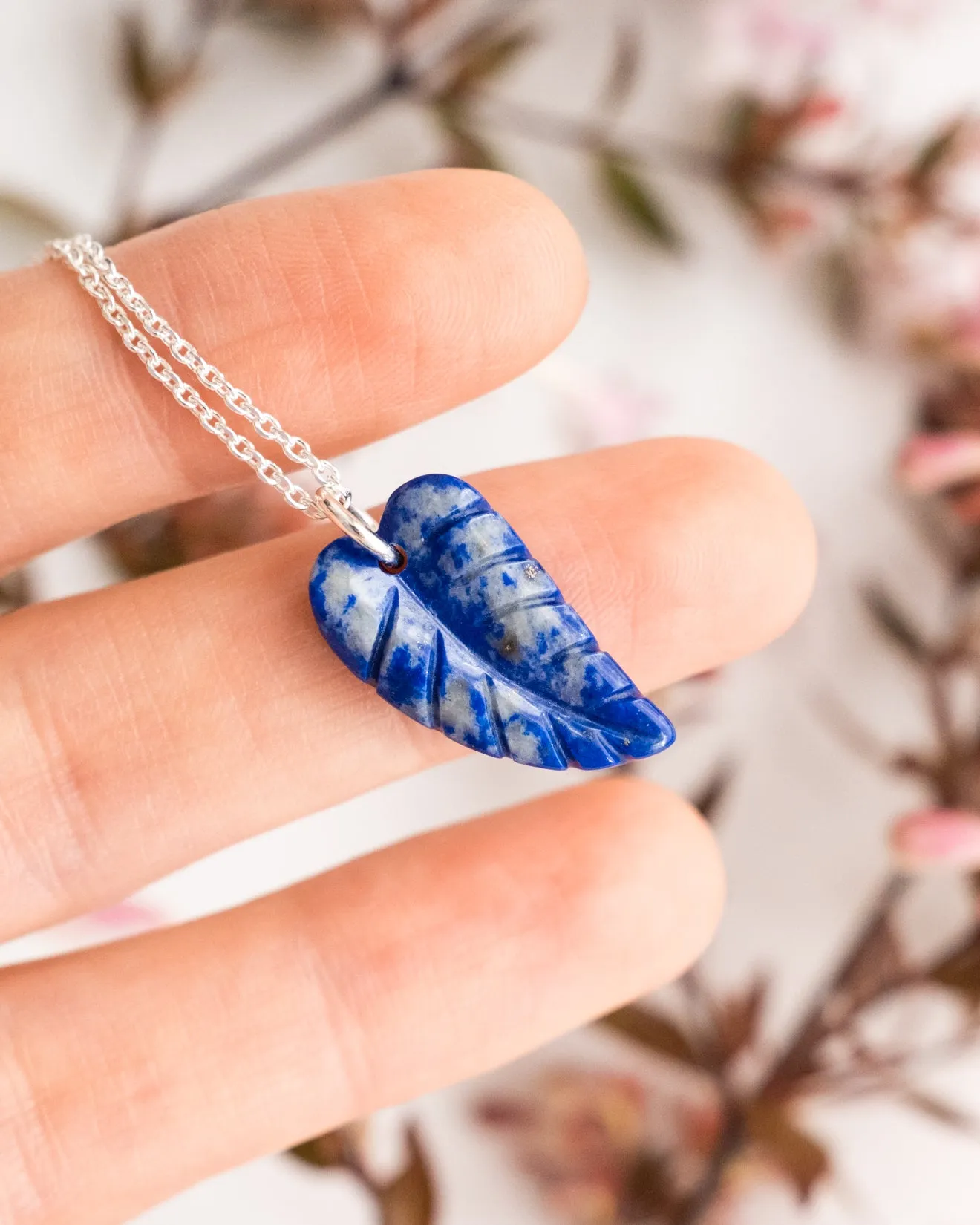 Lapis Lazuli Hand Carved Leaf Necklace