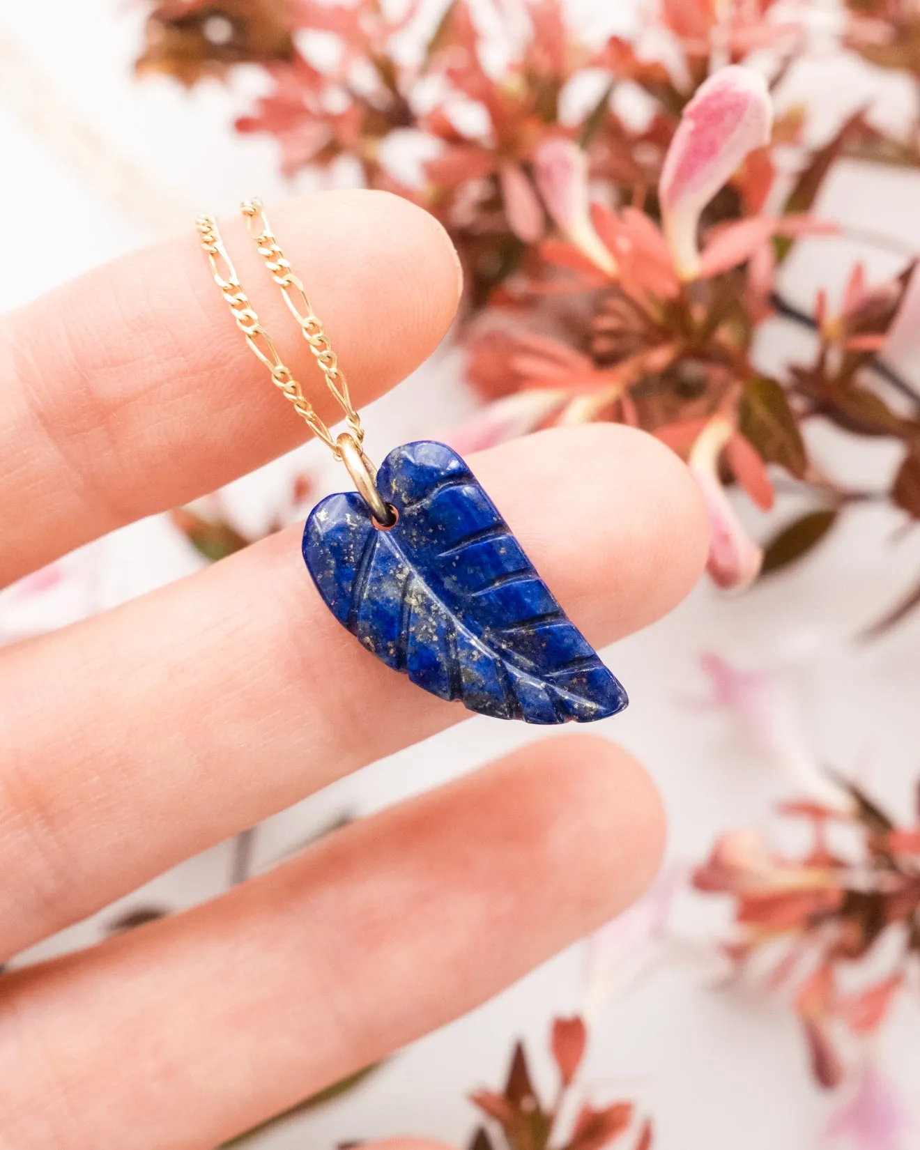 Lapis Lazuli Hand Carved Leaf Necklace