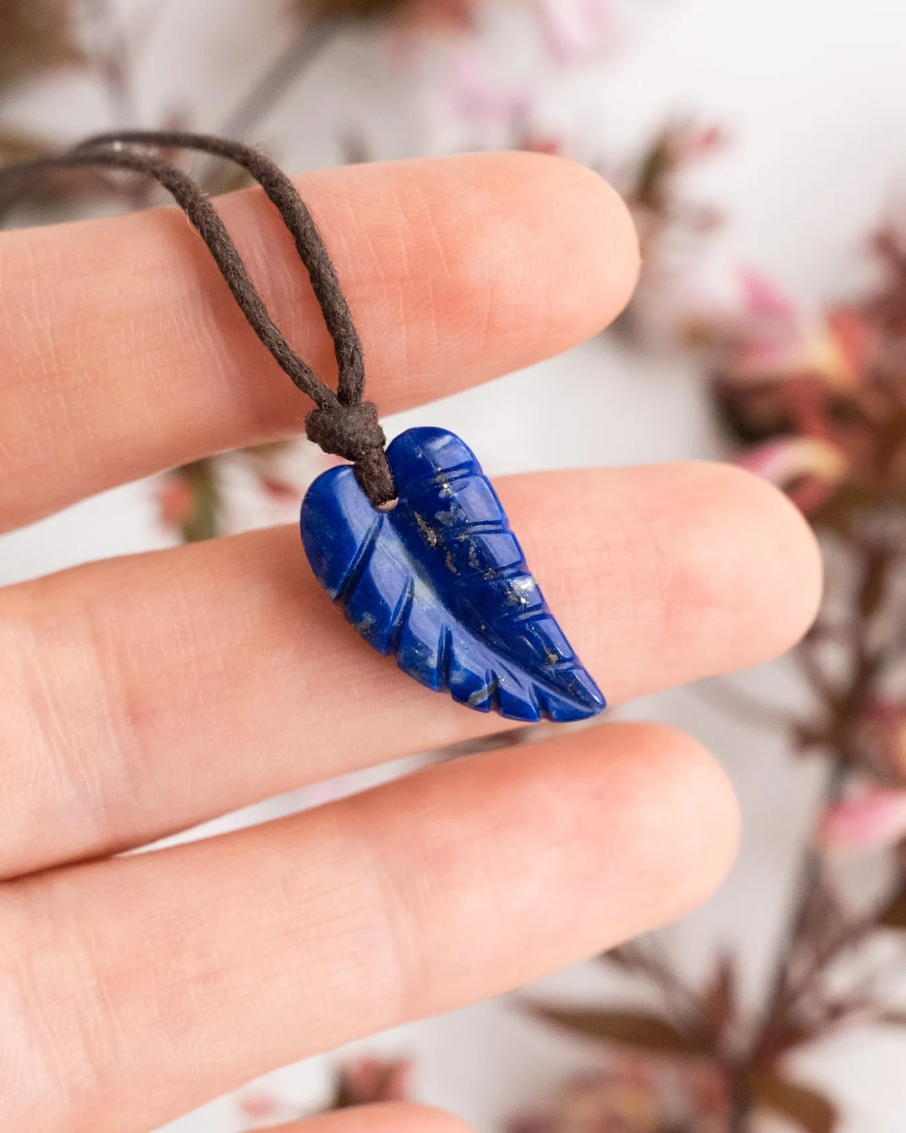 Lapis Lazuli Hand Carved Leaf Necklace