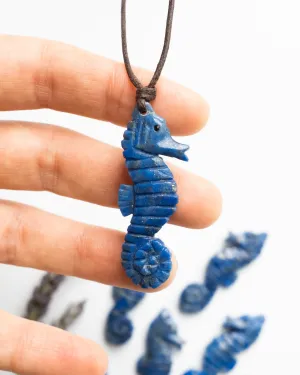Lapis Lazuli Hand Carved Seahorse Necklace