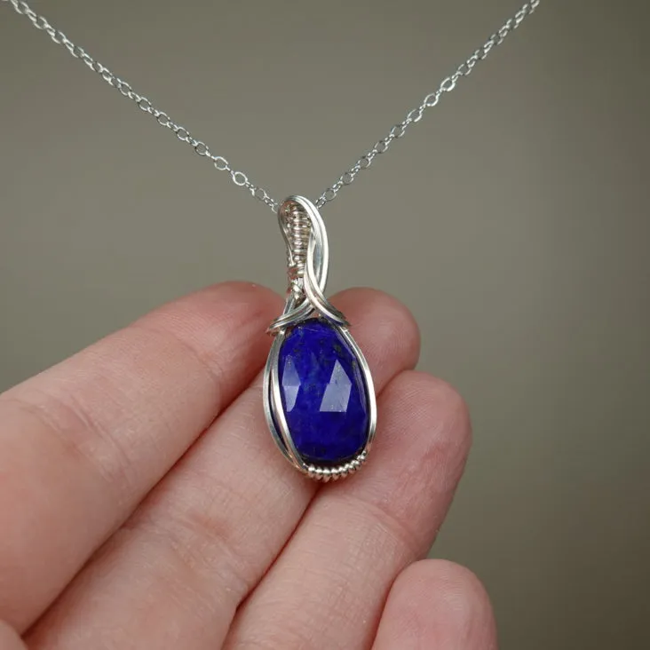 Lapis Lazuli Pendant Wire-Wrapped in Sterling Silver