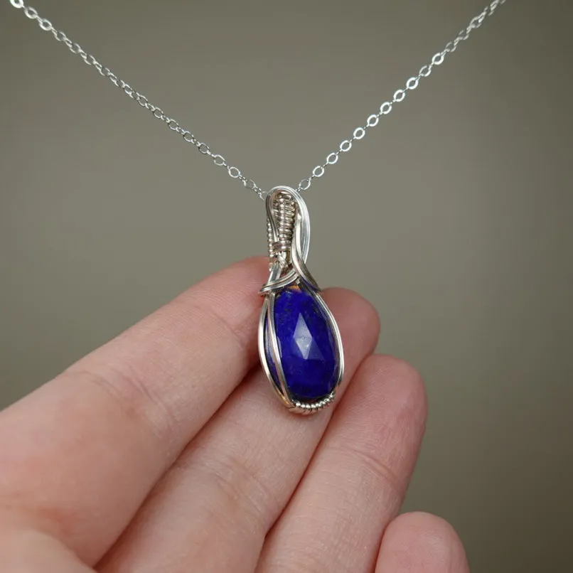 Lapis Lazuli Pendant Wire-Wrapped in Sterling Silver