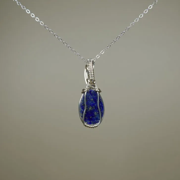 Lapis Lazuli Pendant Wire-Wrapped in Sterling Silver