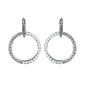 Large Open Circle Leverback Earrings in "Crystal Clear"- Antiqued Silver