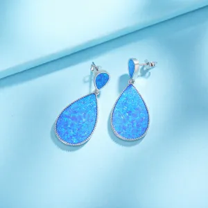 Large Stone Drop Shape Opal Sterling Silver Earrings