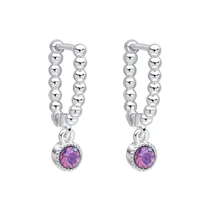 Laura Ashley Stippled Purple Crystal Silver Tone Hoop Earrings E6532