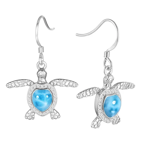 Life@Sea Genuine Sterling Silver Larimar/Abalone Turtle Dangle Earrings with Cubic Zirconia Accents