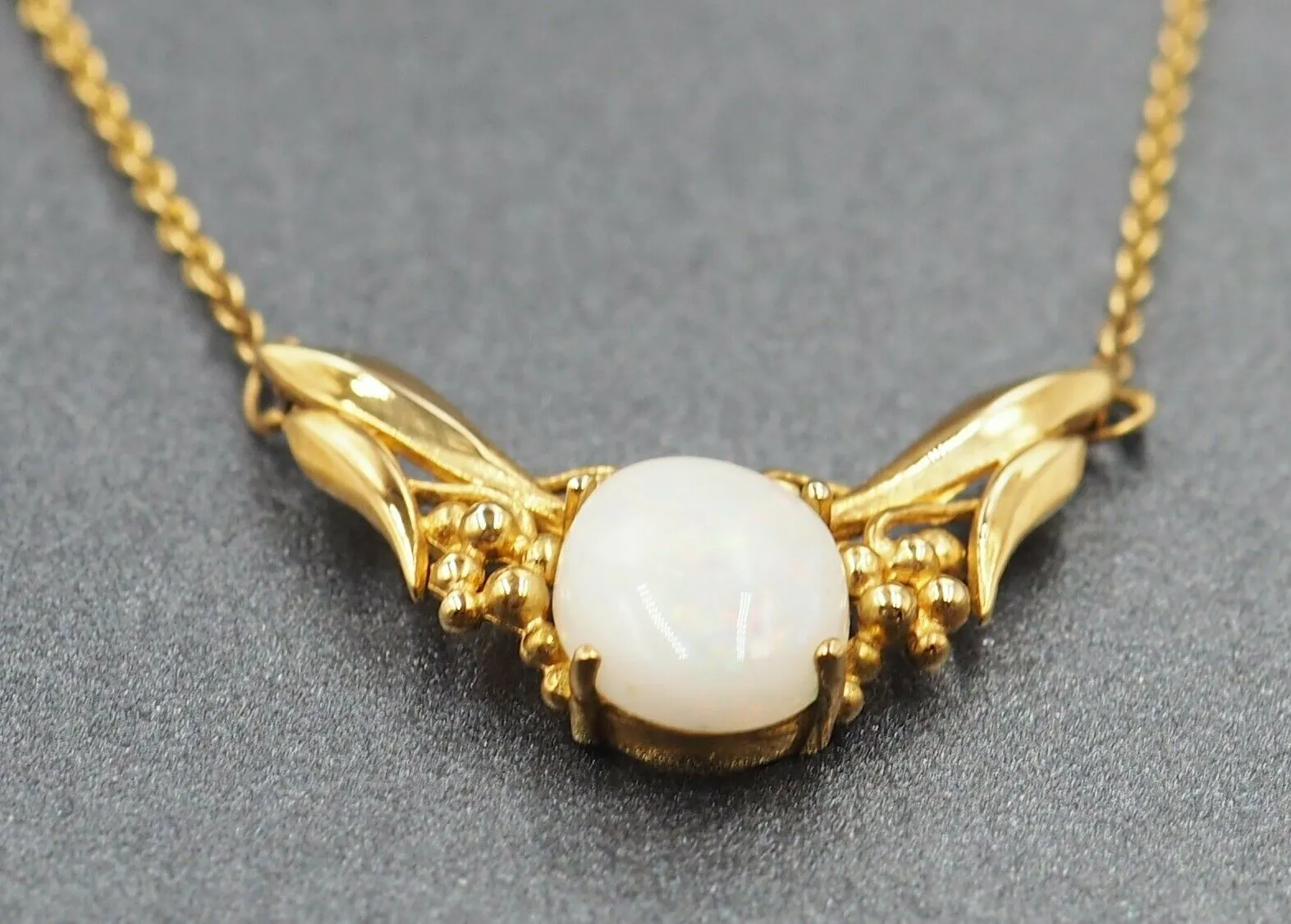 Light Opal 9ct Yellow Gold Necklace with Wattle Centrepiece