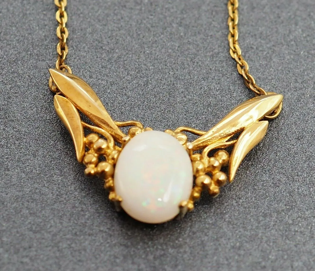 Light Opal 9ct Yellow Gold Necklace with Wattle Centrepiece