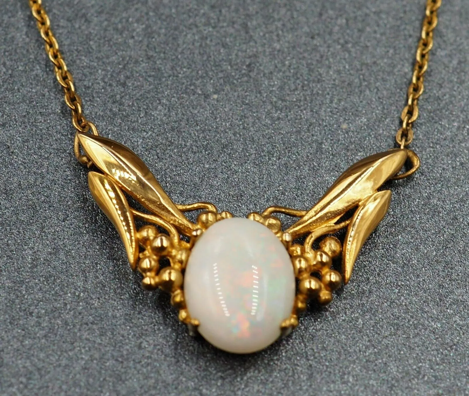 Light Opal 9ct Yellow Gold Necklace with Wattle Centrepiece