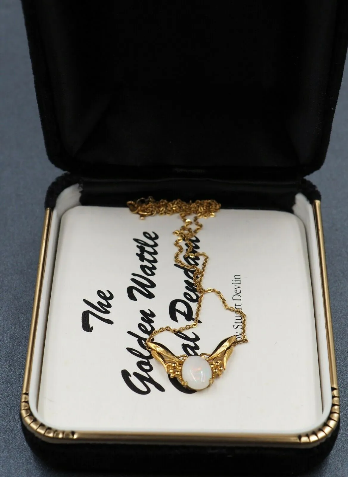 Light Opal 9ct Yellow Gold Necklace with Wattle Centrepiece