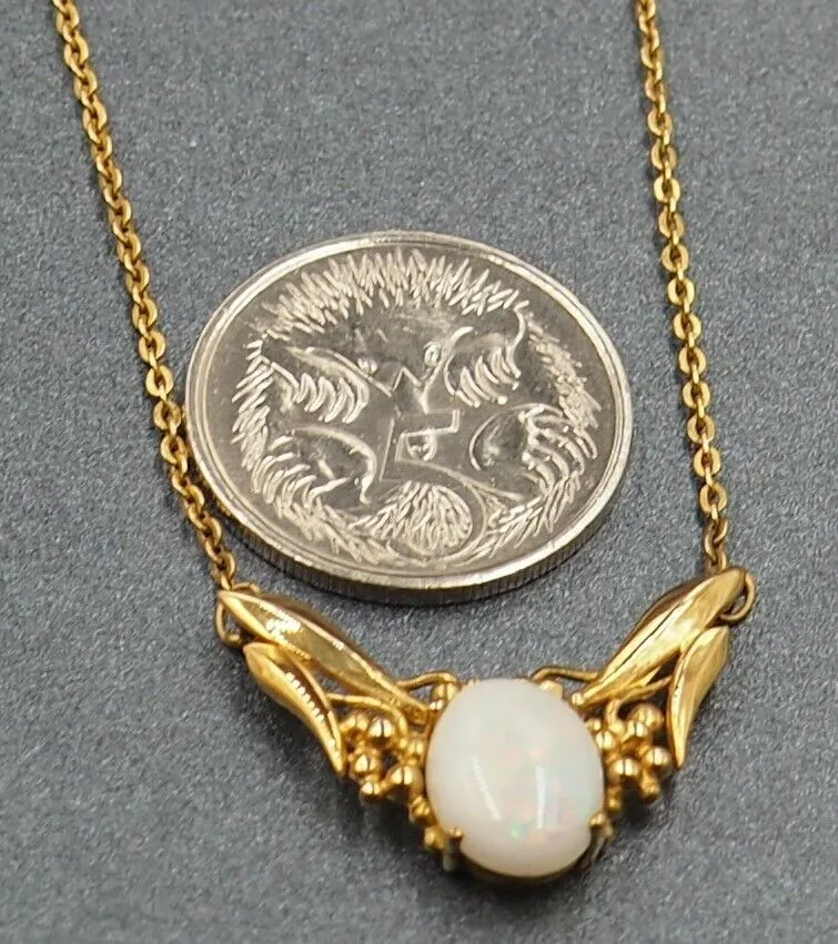 Light Opal 9ct Yellow Gold Necklace with Wattle Centrepiece