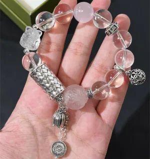 Milky, Rose, and Clear Quartz Bracelet