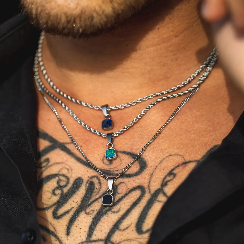 Mini Green & Silver Opal Pendant