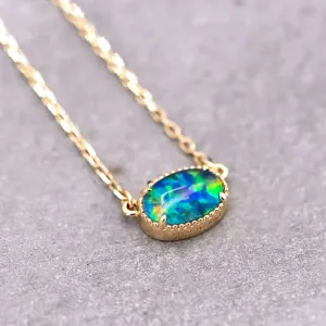Minimalist Oval Shaped Triplet Opal Necklace 18K Yellow Gold