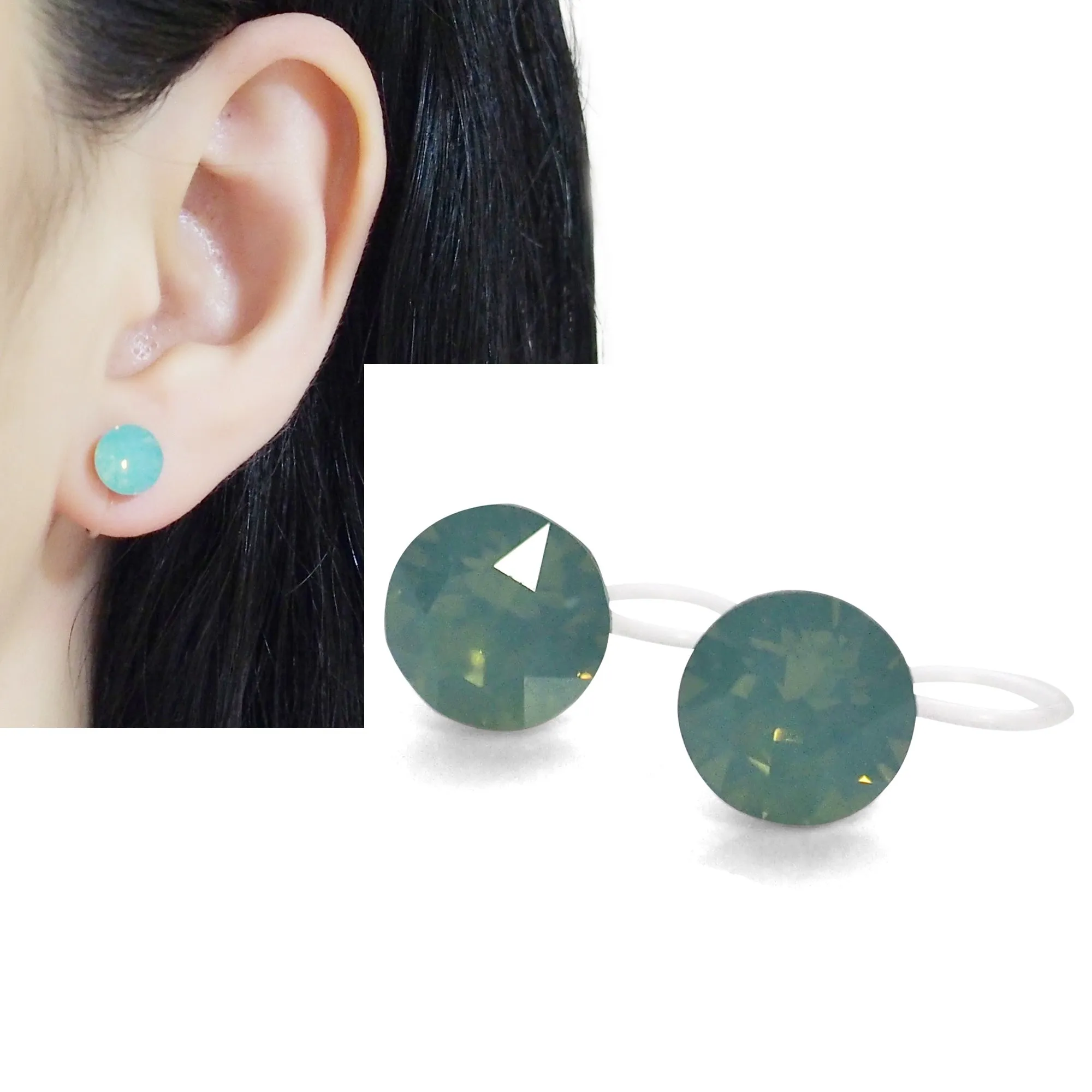 Mint Green Pacific Opal Swarovski crystal invisible clip on stud earrings