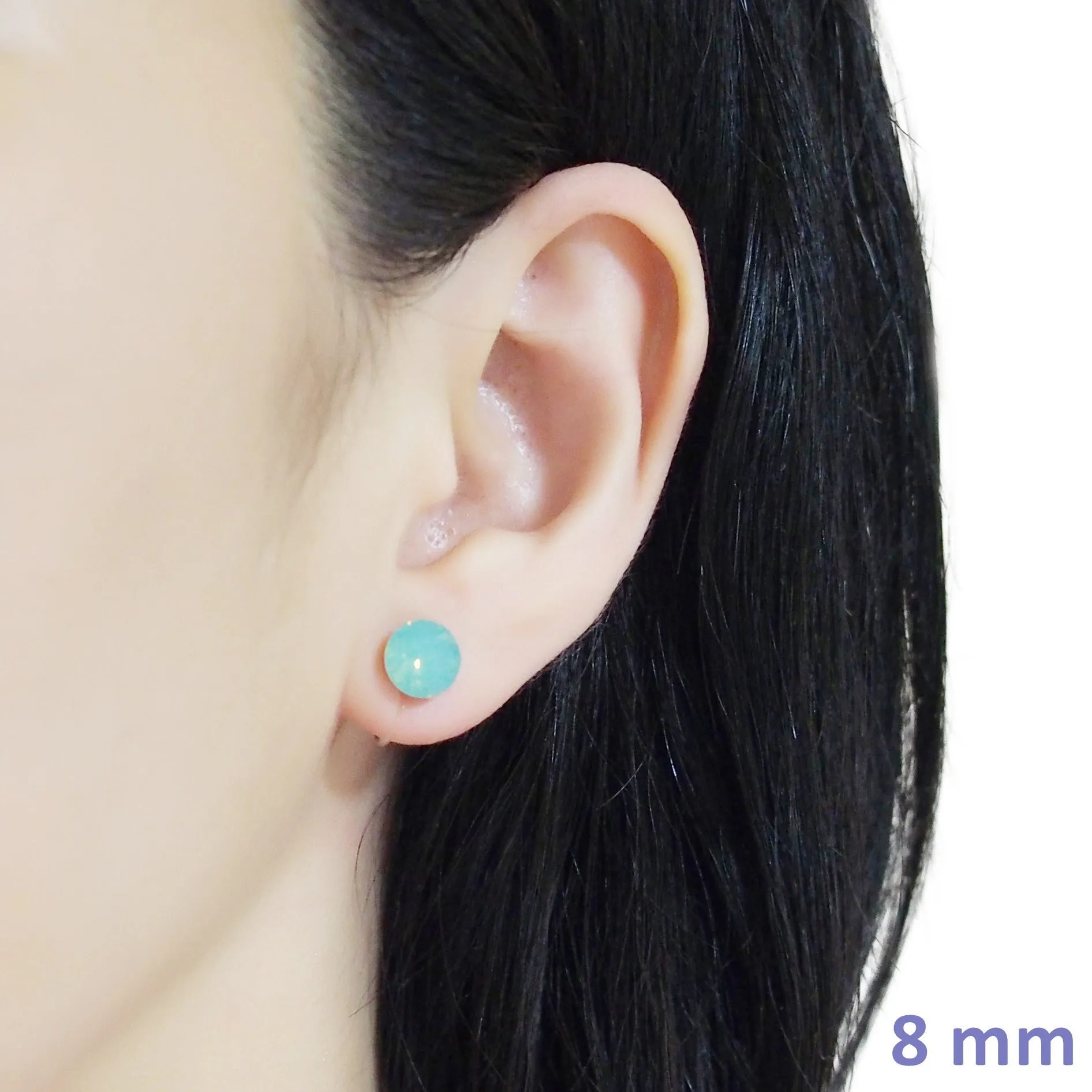 Mint Green Pacific Opal Swarovski crystal invisible clip on stud earrings
