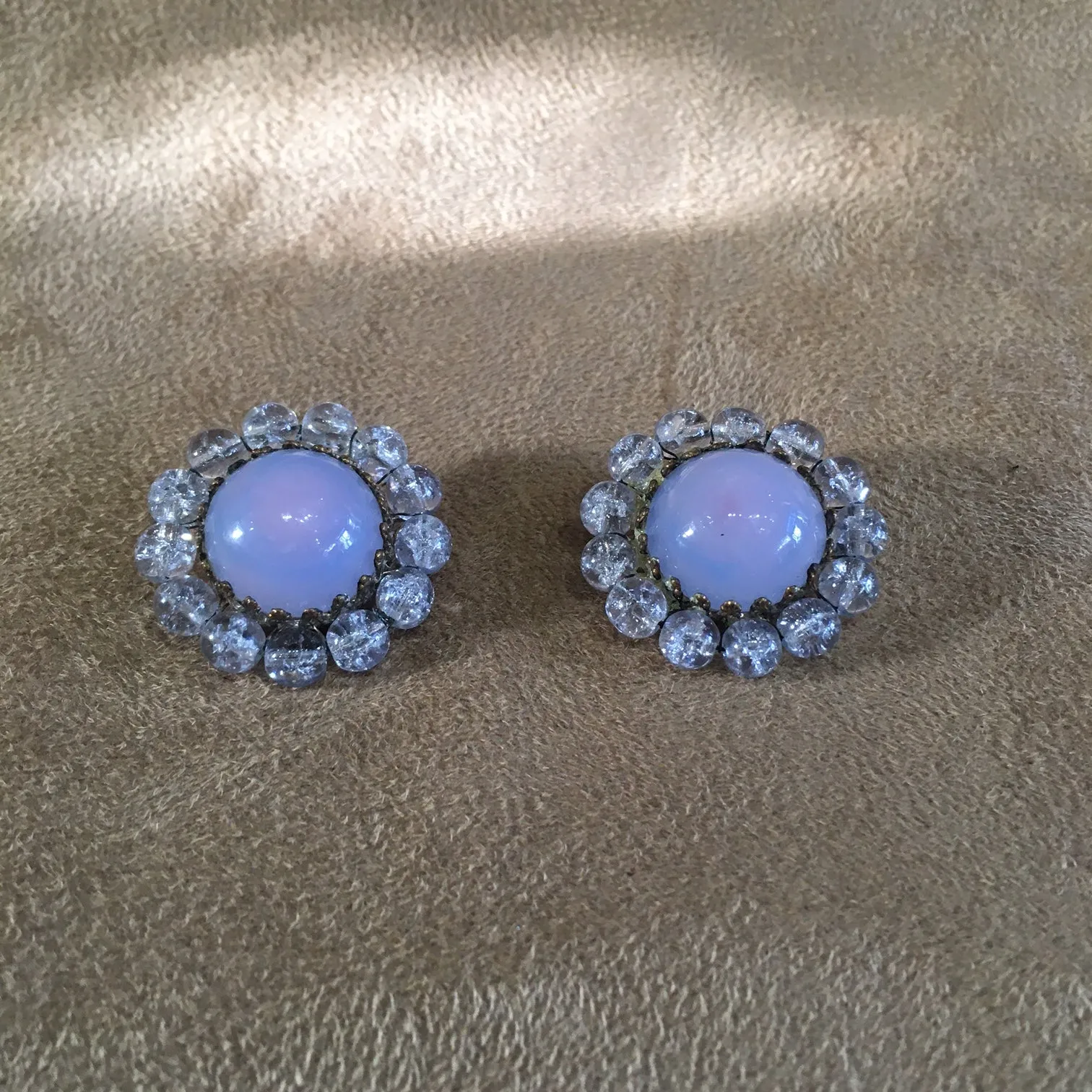 Miriam Haskell Lilac Opaline Glass Earrings