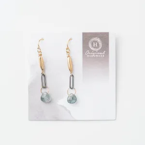 Moss Aquamarine Mixed Metal Tube and Paperclip Earrings