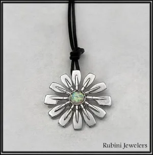 Multi Rowing Blades Flower with Genuine Opal Pendant