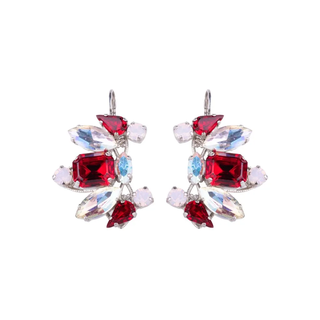 Multi Stone Cluster Bridal Leverback Earrings "True Romance" - Rhodium