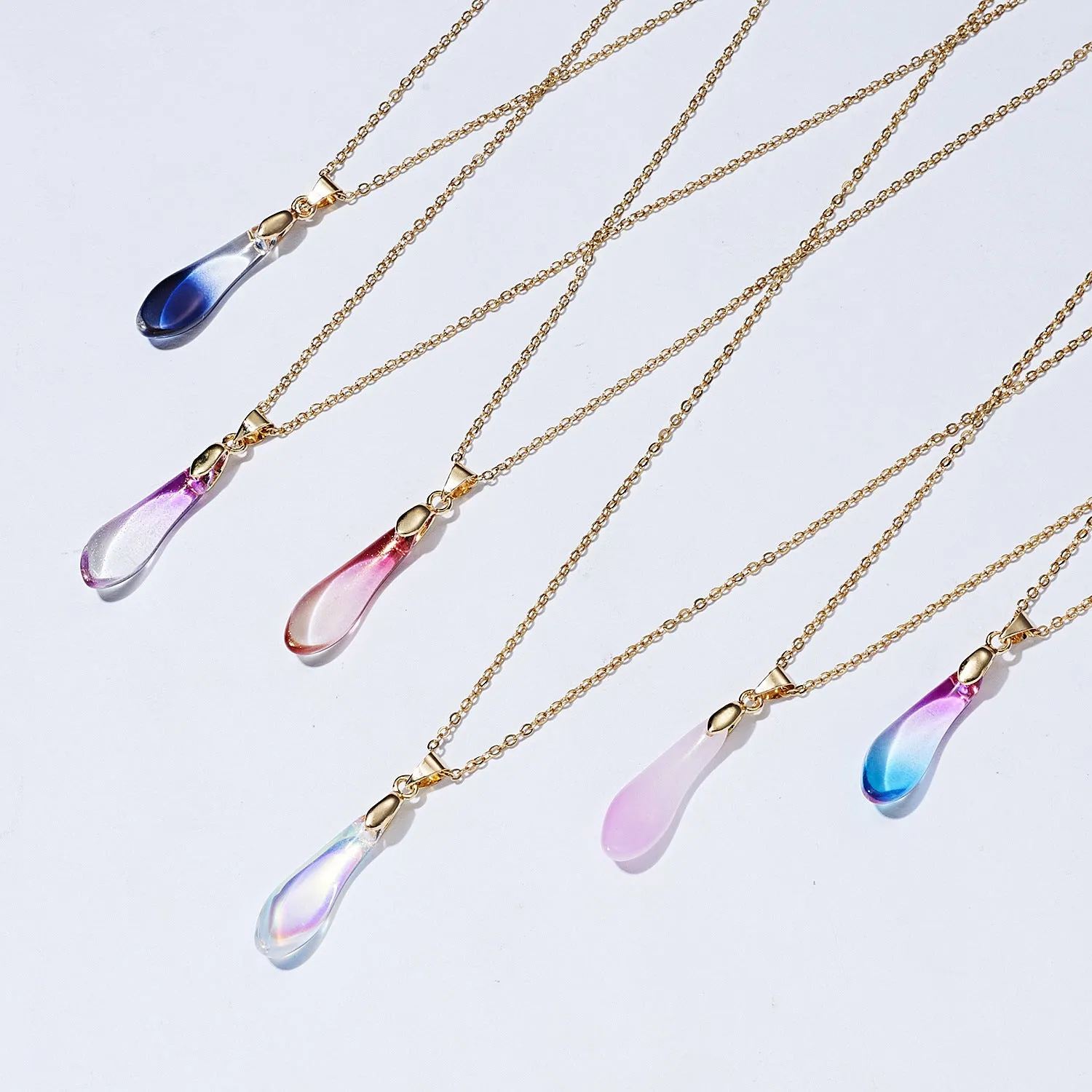 Multicolor Opal Water Drop Paper Card Necklace