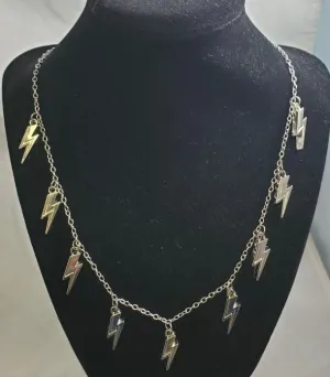N1060 Silver Multi Lightning Bolt Necklace with FREE Earrings